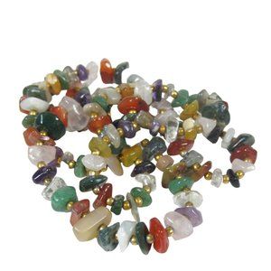 Stone Chip Beaded Necklace 33 In Goldtone Moss Agate Amethyst Jade NO CLASP